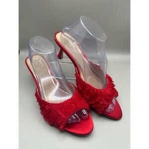 Jewel Badgley Mischka Scarlet Mesh Flower Sandal Mule Red Size 9.5 NEW
